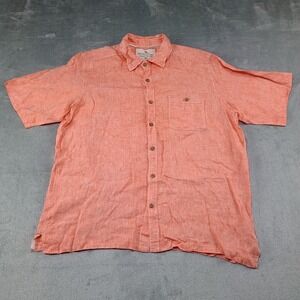 The Territory Ahead 100% Linen Button Up Shirt Mens Sz XL Orange Vacation Resort